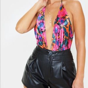 Satin floral bodysuit top